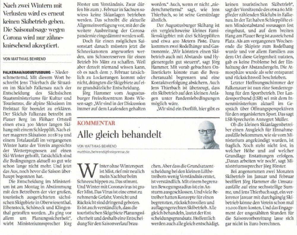 Freie-Presse Artikel vom 15.01.2021